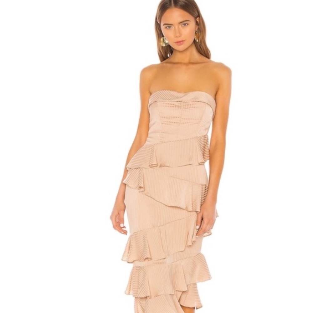 Revolve NBD Nude Ruffle Midi Dress